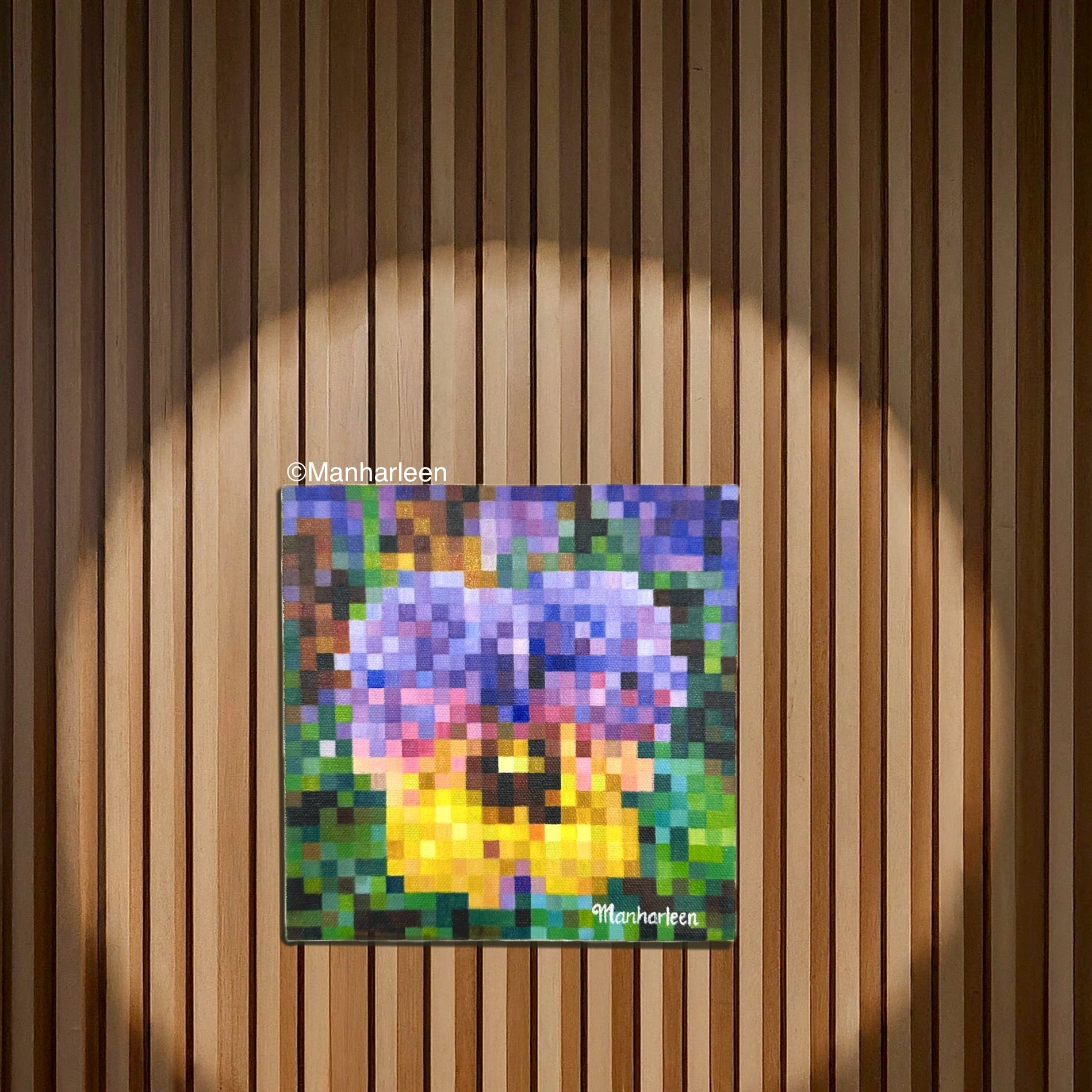 Original Oil Painting on canvas Pansy, hanging on a wall